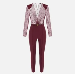 Tute|Elisabetta Franchi Tuta combinata in tulle flock disegno diagonale RougeNoir