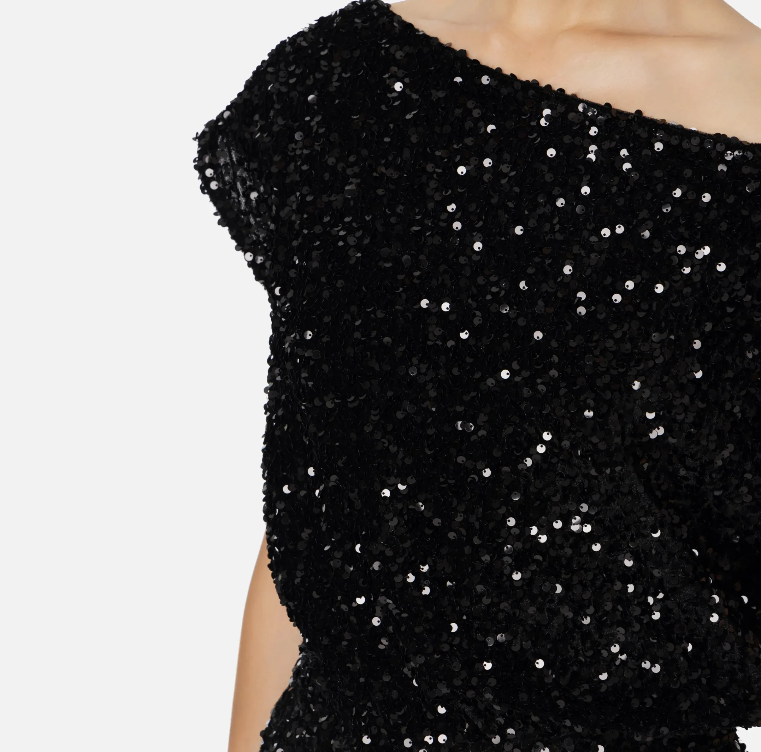 Tute|Elisabetta Franchi Tuta corta in ciniglia ricamata con paillettes Nero