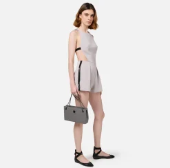 Tute|Elisabetta Franchi Tuta corta in fresco di lana con elastico logato Perla