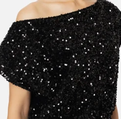 Tute|Elisabetta Franchi Tuta in ciniglia ricamata con pailettes Nero