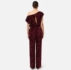 Tute|Elisabetta Franchi Tuta in ciniglia ricamata con pailettes RougeNoir