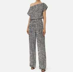 Tute|Elisabetta Franchi Tuta in ciniglia ricamata con pailettes Steel