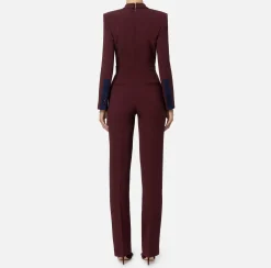 Tute|Elisabetta Franchi Tuta in crêpe con bande e ricamo logo Oro