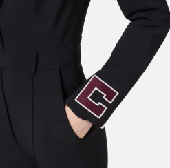 Tute|Elisabetta Franchi Tuta in crêpe con bande e ricamo logo Nero/Burro