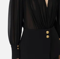 Tute|Elisabetta Franchi Tuta in crêpe con blusa in georgette e baschina Nero