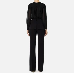 Tute|Elisabetta Franchi Tuta in crêpe con blusa in georgette e baschina Nero