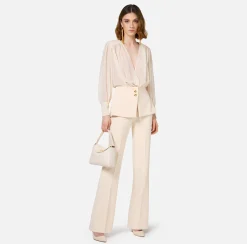 Tute|Elisabetta Franchi Tuta in crêpe con blusa in georgette e baschina Burro