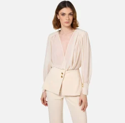 Tute|Elisabetta Franchi Tuta in crêpe con blusa in georgette e baschina Burro