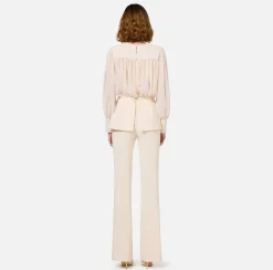 Tute|Elisabetta Franchi Tuta in crêpe con blusa in georgette e baschina Burro