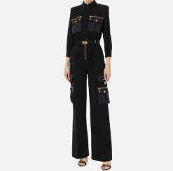 Tute|Elisabetta Franchi Tuta in crêpe con tasche e cintura Nero