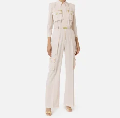 Tute|Elisabetta Franchi Tuta in crêpe con tasche e cintura Lattice