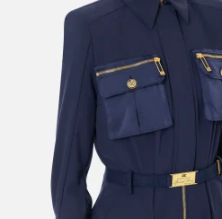 Tute|Elisabetta Franchi Tuta in crêpe con tasche e cintura Navy