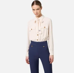 Tute|Elisabetta Franchi Tuta in crêpe stretch con fiocco Burro