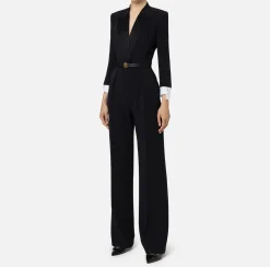 Tute|Elisabetta Franchi Tuta in crêpe stretch con revers in raso Nero