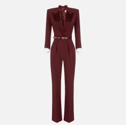 Tute|Elisabetta Franchi Tuta in crêpe stretch con revers in raso RougeNoir