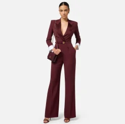 Tute|Elisabetta Franchi Tuta in crêpe stretch con revers in raso RougeNoir