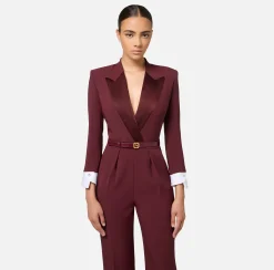 Tute|Elisabetta Franchi Tuta in crêpe stretch con revers in raso RougeNoir