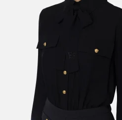 Tute|Elisabetta Franchi Tuta in crêpe stretch con fiocco Nero
