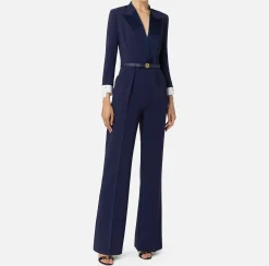 Tute|Elisabetta Franchi Tuta in crêpe stretch con revers in raso Navy