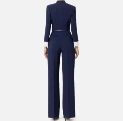 Tute|Elisabetta Franchi Tuta in crêpe stretch con revers in raso Navy