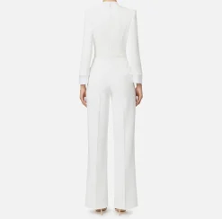 Tute|Elisabetta Franchi Tuta in crêpe stretch con revers in raso Avorio