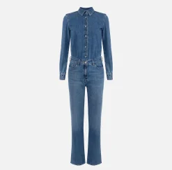 Tute|Elisabetta Franchi Tuta in denim con camicia Bluedenim