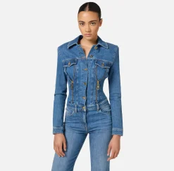 Tute|Elisabetta Franchi Tuta in denim con zip e spalline Bluedenim