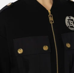 Tute|Elisabetta Franchi Tuta in felpa con tasche in nylon tecnico Nero