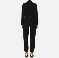 Tute|Elisabetta Franchi Tuta in felpa con tasche in nylon tecnico Nero