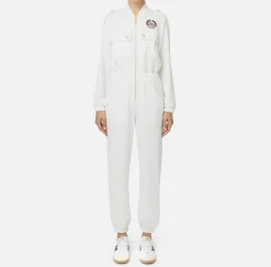 Tute|Elisabetta Franchi Tuta in felpa con tasche in nylon tecnico Avorio