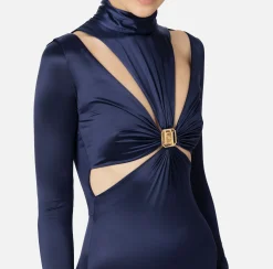 Tute|Elisabetta Franchi Tuta in lycra con motivo cut-out e accessorio logo Navy