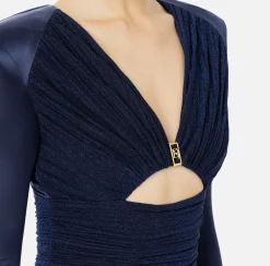 Tute|Elisabetta Franchi Tuta in lycra lucida con inserti plissé Navy
