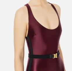 Tute|Elisabetta Franchi Tuta in lycra lucida con elastico logato RougeNoir