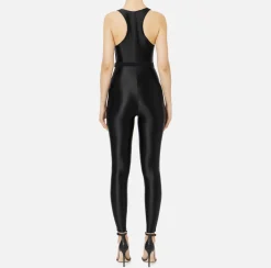 Tute|Elisabetta Franchi Tuta in lycra lucida con elastico logato Nero