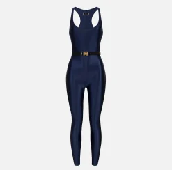 Tute|Elisabetta Franchi Tuta in lycra lucida con elastico logato Navy