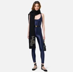 Tute|Elisabetta Franchi Tuta in lycra lucida con elastico logato Navy