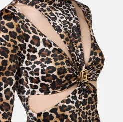 Tute|Elisabetta Franchi Tuta in lycra stampa con motivo cut-out e accessorio logo Animalier