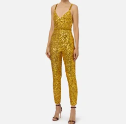 Tute|Elisabetta Franchi Tuta in paillettes con cintura Mimosa