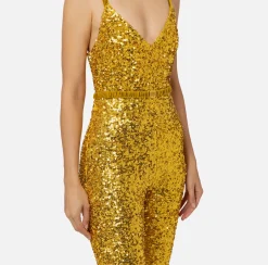 Tute|Elisabetta Franchi Tuta in paillettes con cintura Mimosa