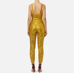 Tute|Elisabetta Franchi Tuta in paillettes con cintura Mimosa