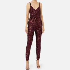 Tute|Elisabetta Franchi Tuta in paillettes con cintura RougeNoir