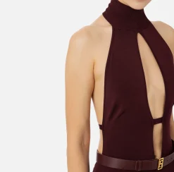 Tute|Elisabetta Franchi Tuta in viscosa lucida con cintura RougeNoir