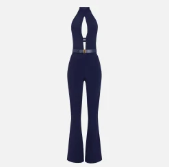 Tute|Elisabetta Franchi Tuta in viscosa lucida con cintura Navy