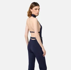 Tute|Elisabetta Franchi Tuta in viscosa lucida con cintura Navy