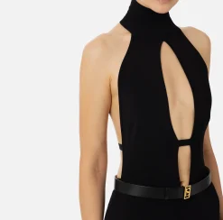 Tute|Elisabetta Franchi Tuta in viscosa lucida con cintura Nero