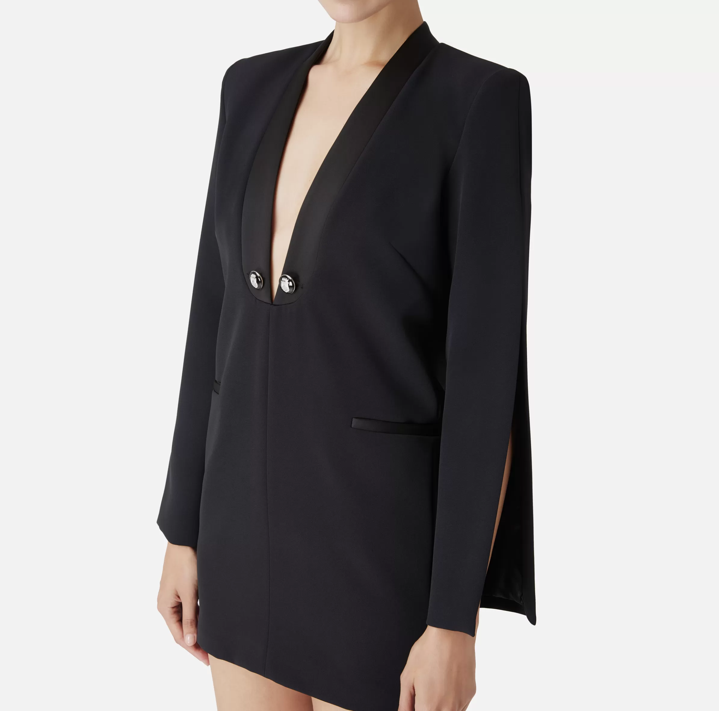 Elisabetta Franchi Mini Abiti | Abiti^Abito boxy in crêpe con revers in raso Nero