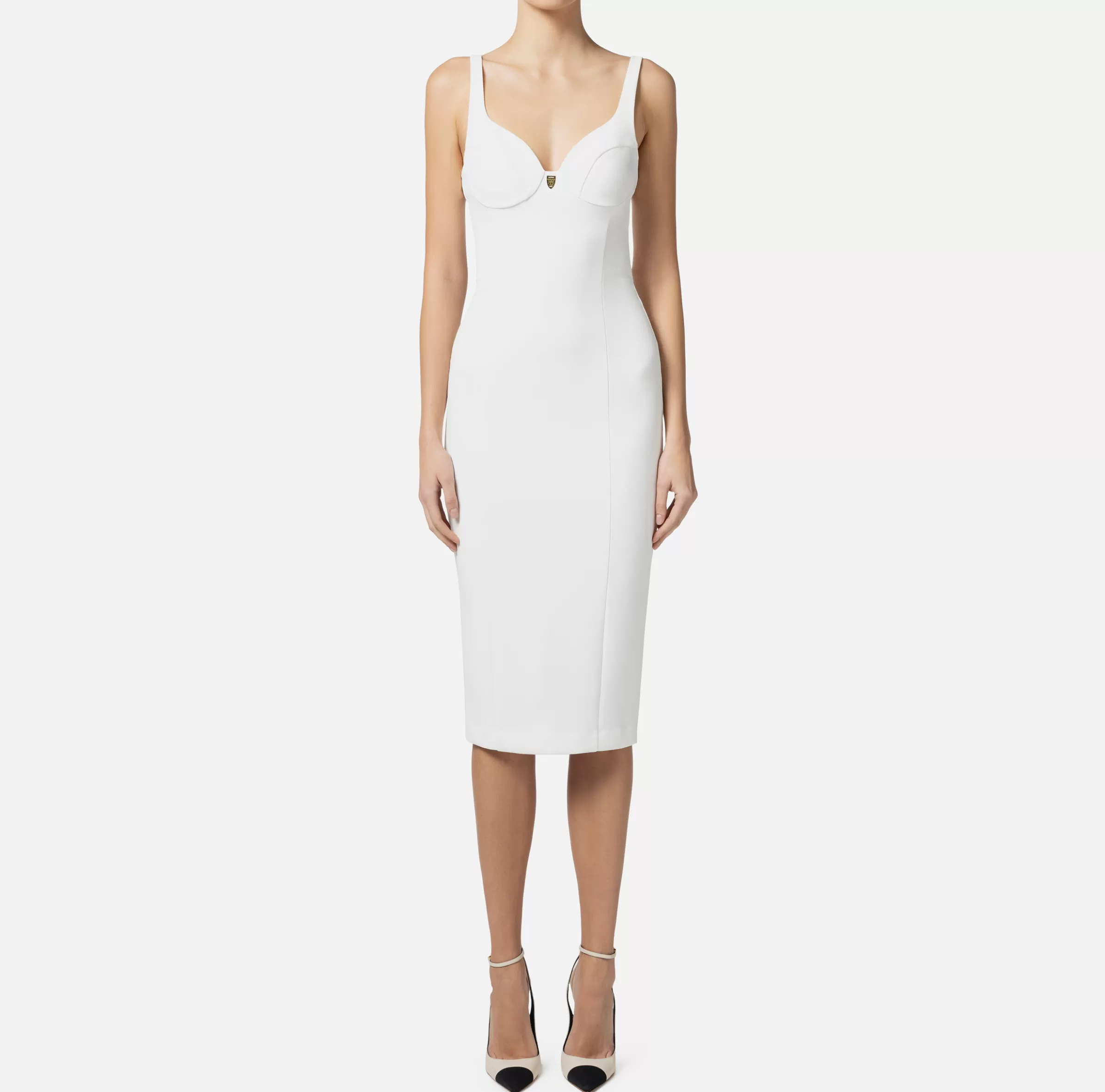 Elisabetta Franchi Abiti Midi | Abiti Tubino^Abito midi in crêpe stretch taglio coppe Avorio