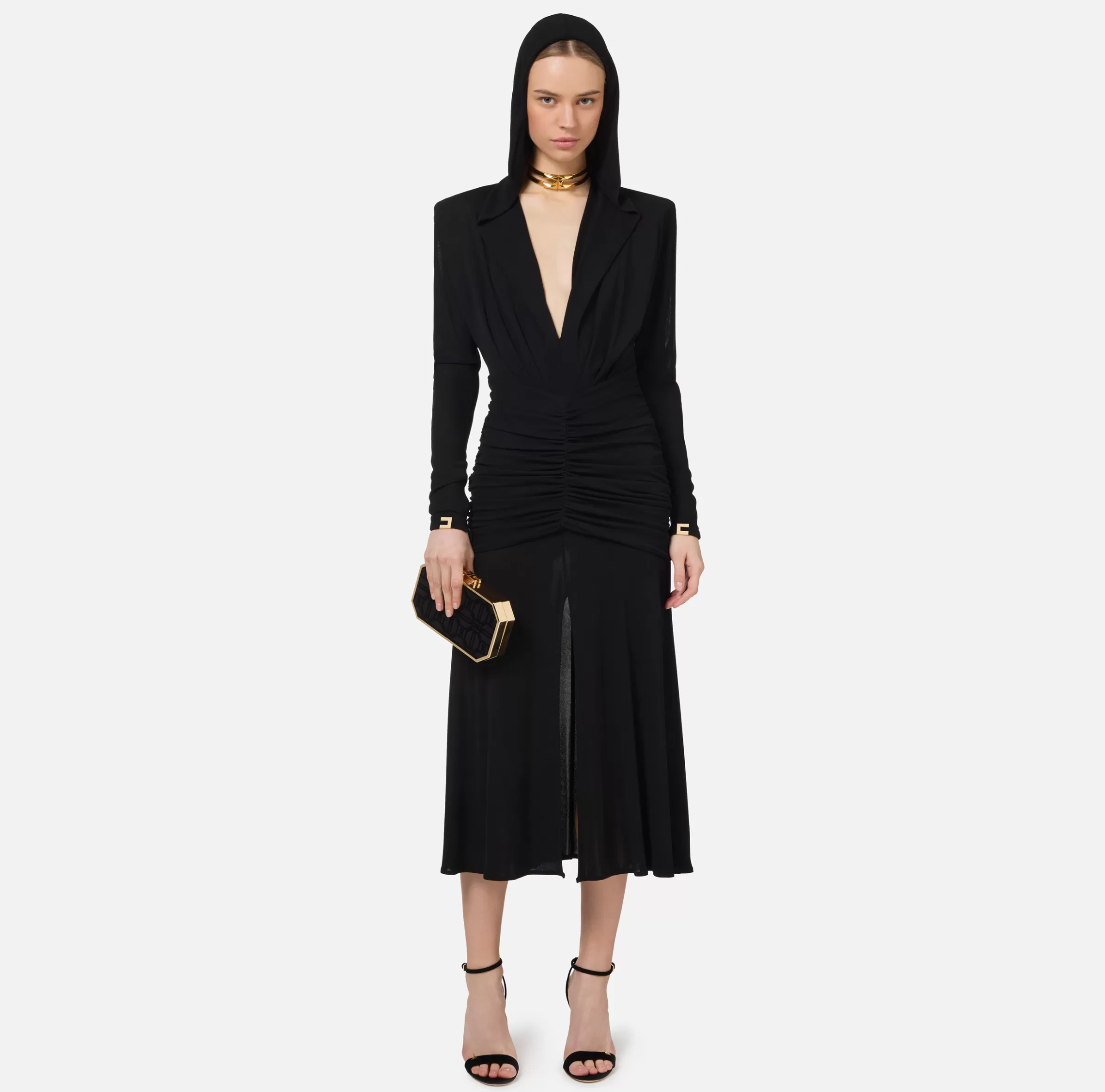 Elisabetta Franchi Abiti Midi | Abiti^Abito midi in jersey con cappuccio Nero