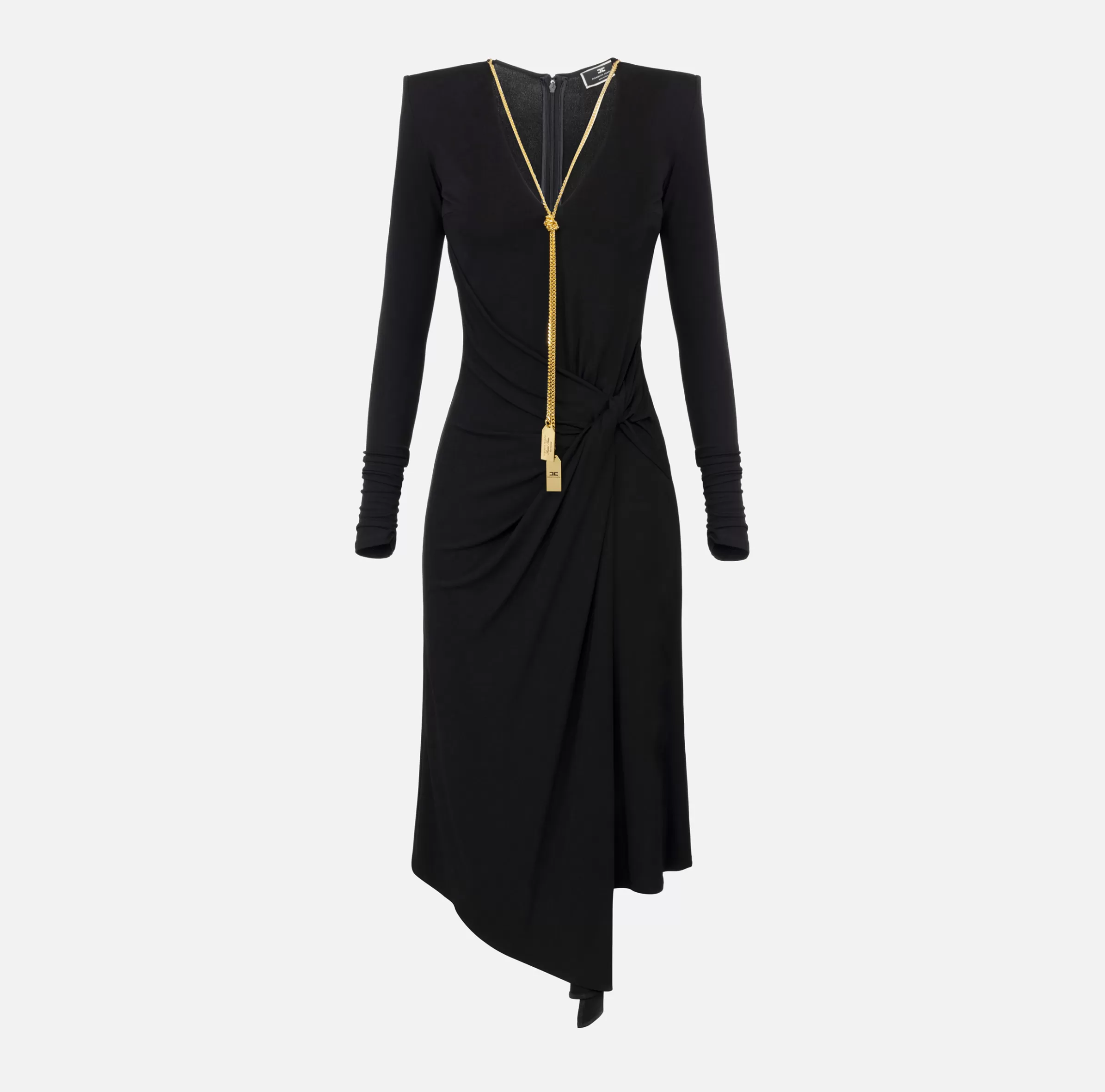 Elisabetta Franchi Abiti Midi | Abiti^Abito midi in jersey drappeggiato con collana Nero