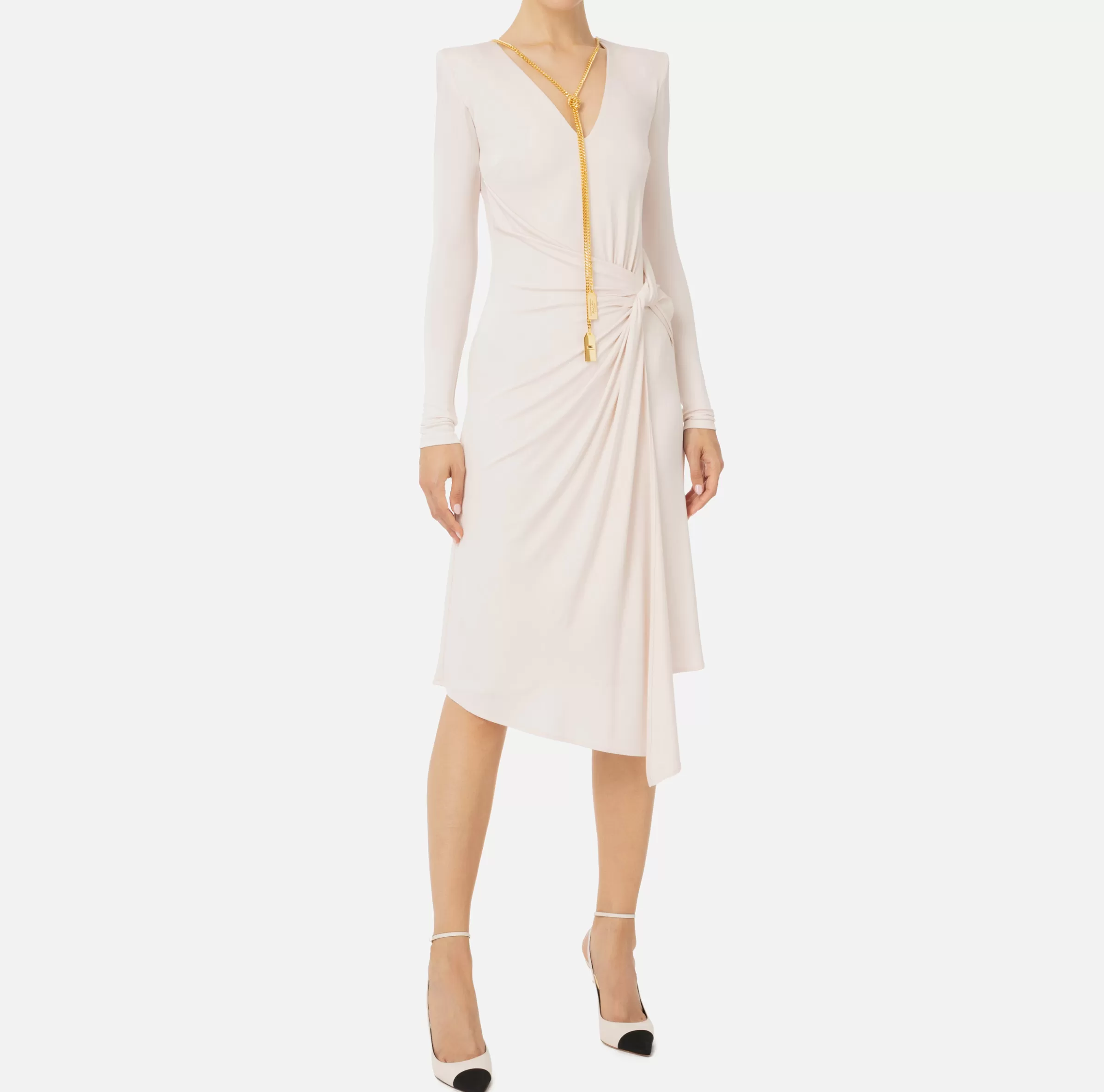 Elisabetta Franchi Abiti Midi | Abiti^Abito midi in jersey drappeggiato con collana Lattice